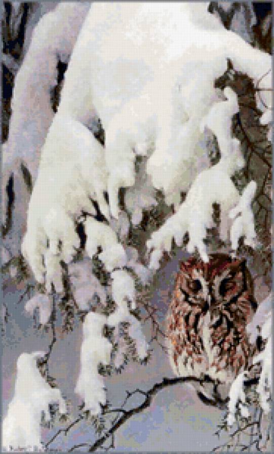 Серия "Птицы" - птицы, филины, зима, пейзаж, совы - предпросмотр