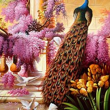 Схема вышивки «Павлин и голуби»