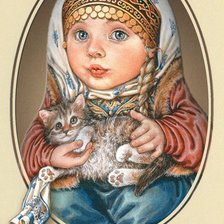 Схема вышивки «Девочка с котенком»