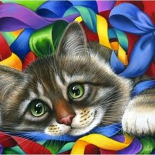 Схема вышивки «Кот и ленты»