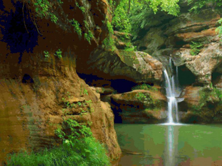 Горный водопад - озеро, пейзаж, вода, водопад, горы - предпросмотр