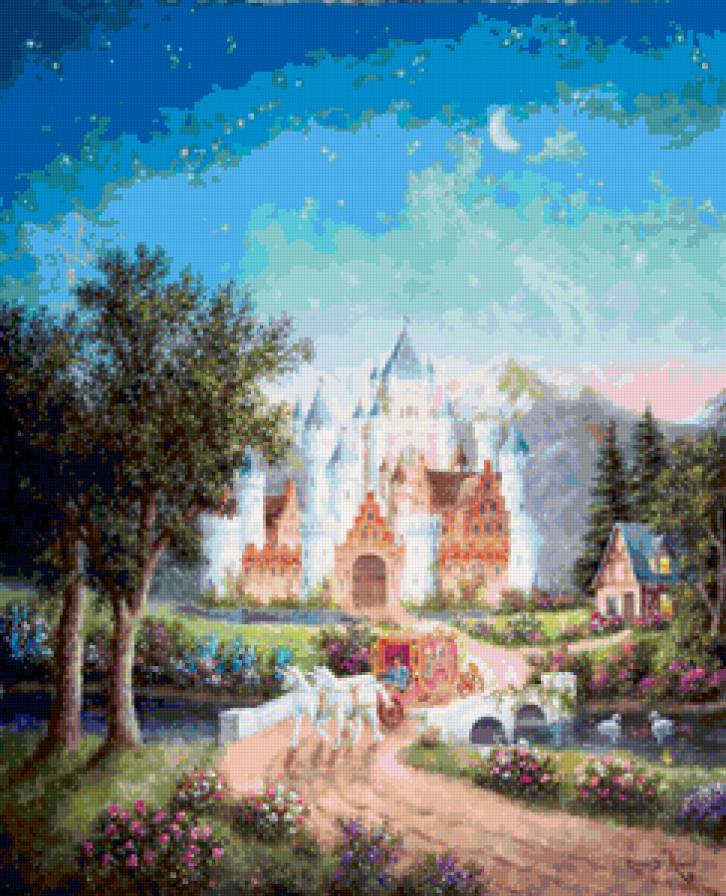 Серия "Пейзажи" - дорога, замок, цветы, домик, лошади, животные, пейзаж, люди - предпросмотр