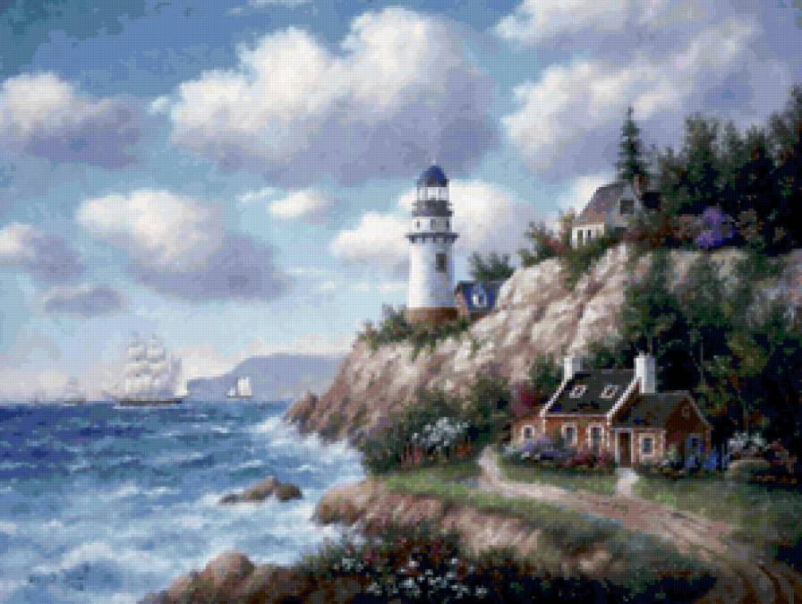 Серия "Пейзажи" - море, маяк, пейзаж, лето, домик - предпросмотр