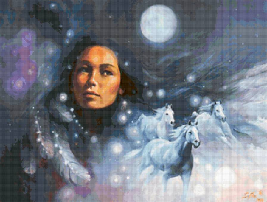 Серия "В индейском стиле" - девушка, пейзаж, лошади, кони, животные - предпросмотр