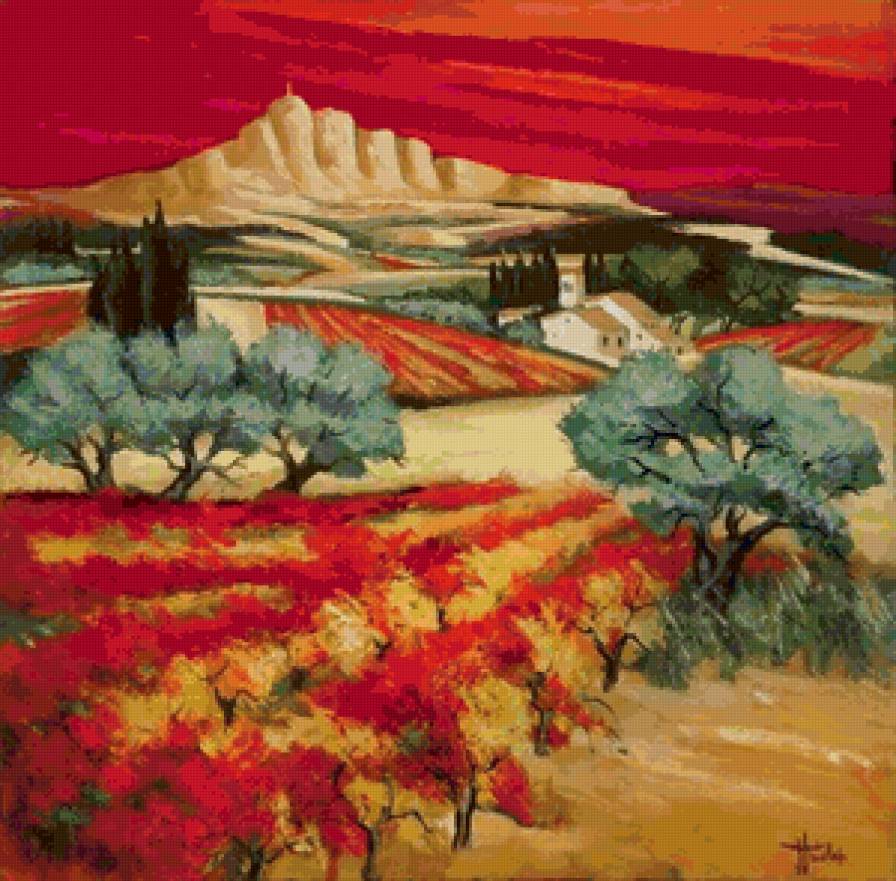 Багровый закат - живопись, jean triolet - предпросмотр