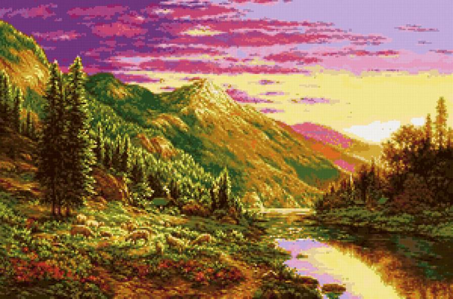 природа - горы, пейзаж, лес, картина - предпросмотр