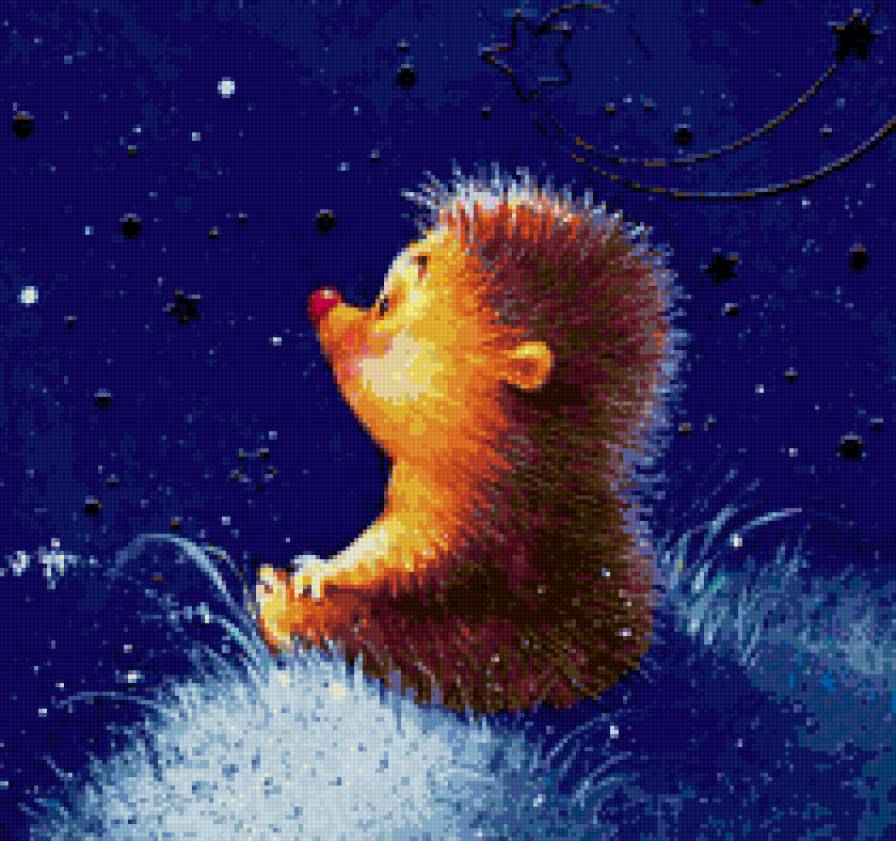 Ежик - луна, ежик, ежики, звери, звезды, ночь, звезда - предпросмотр