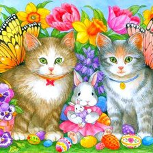 Схема вышивки «кошечки и кролик»