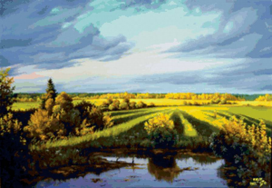 Серия "Пейзаж. Лето" - пейзаж, река, поле - предпросмотр