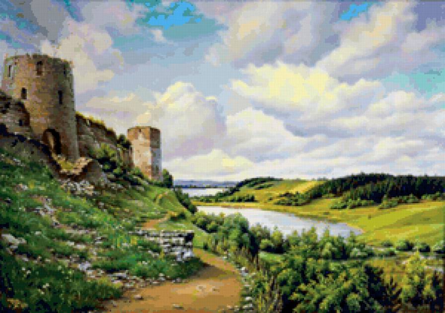 Серия "Пейзаж. Лето" - река, пейзаж, замок - предпросмотр