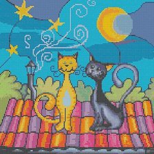 Схема вышивки «Кошки на крыше»