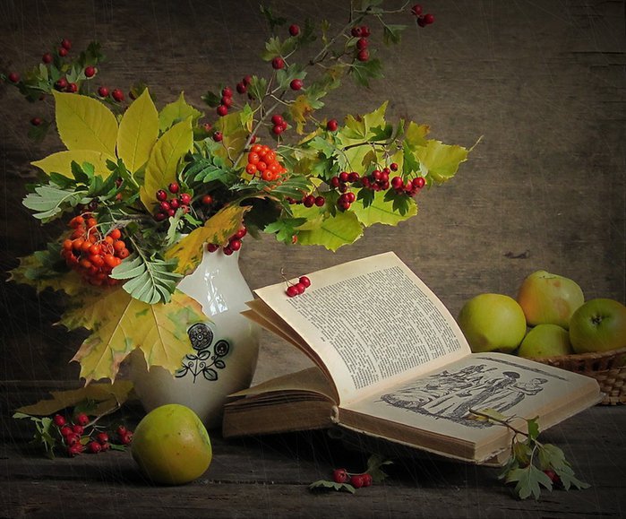 натюрморт - книга, рябина, осень, натюрморт - оригинал