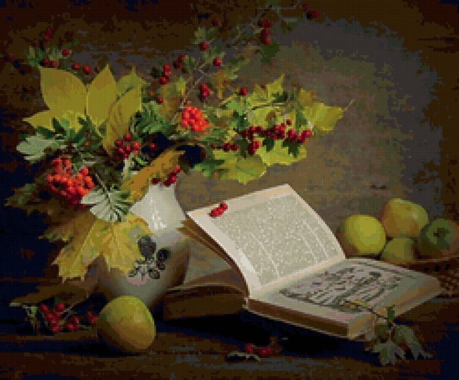 натюрморт - осень, рябина, натюрморт, книга - предпросмотр