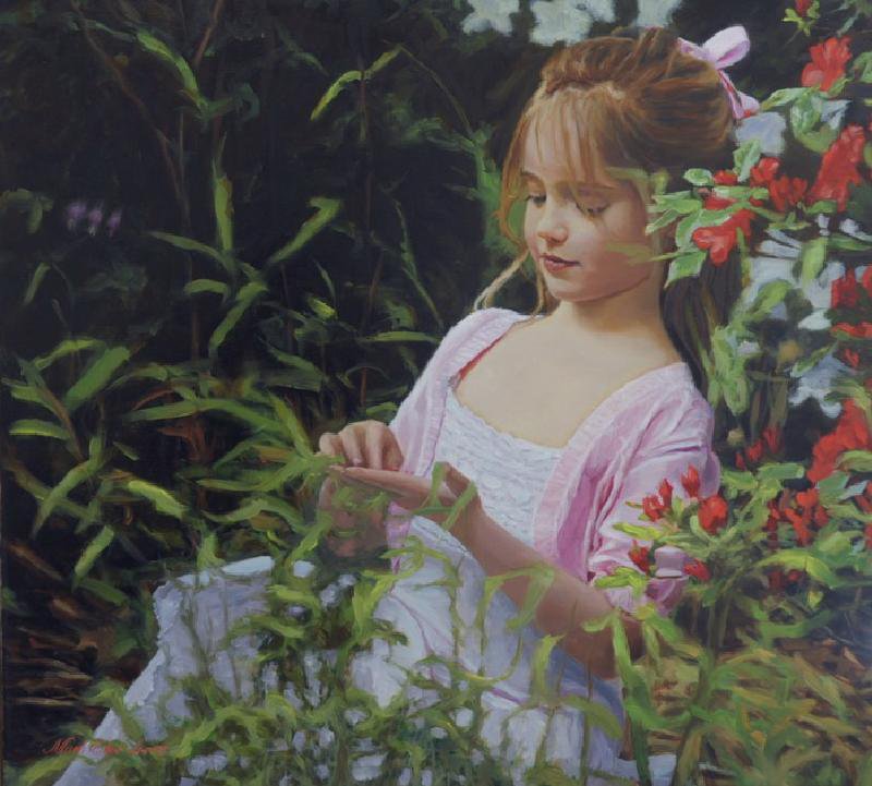 В ягодах - пейзаж, ягоды, девочка, дети, лето - оригинал