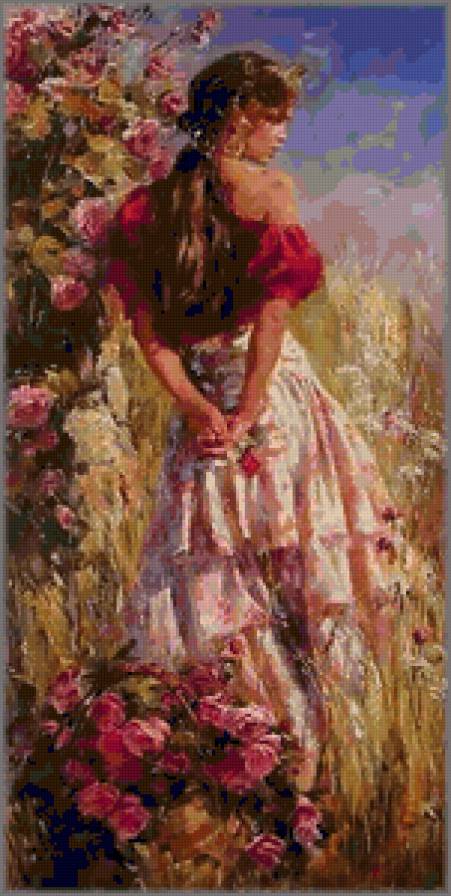 Прогулка среди роз - розы, девушка, цветы - предпросмотр