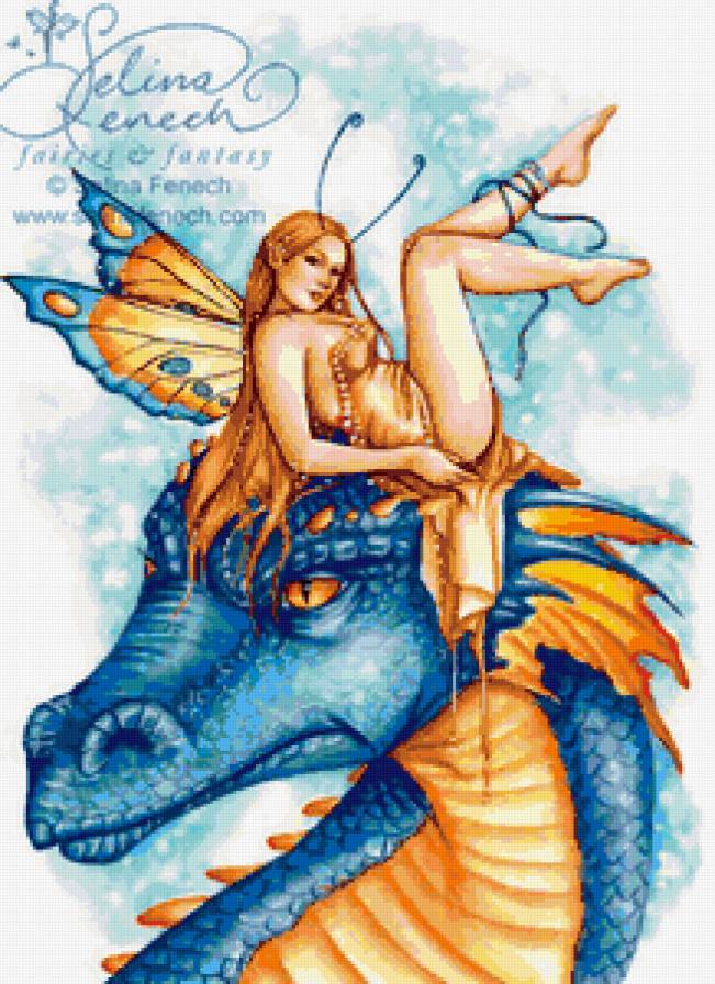 девушка-бабочка и дракон - мифология, девушки, фея, драконы, образ, фентези - предпросмотр