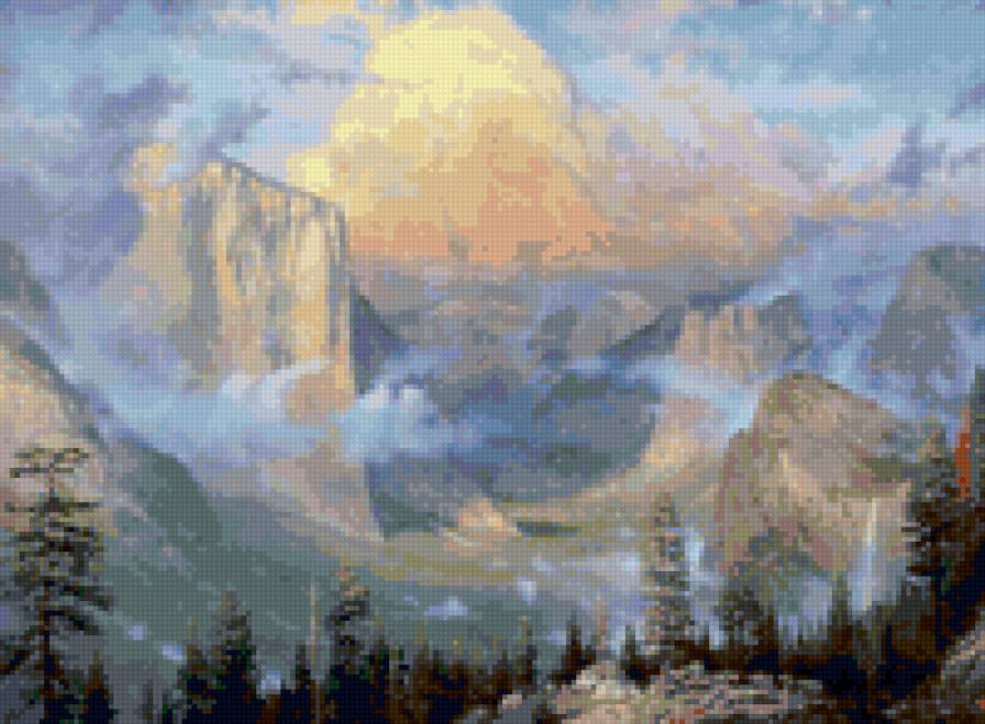 По картине художника. - картина, горы, лес, пейзаж, репродукция - предпросмотр