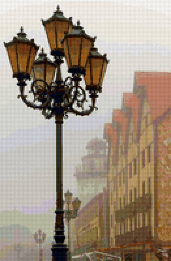фонарь - город, осень, утро, фонарь, туман - предпросмотр