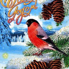 Схема вышивки «Снегирь на еловой ветке»