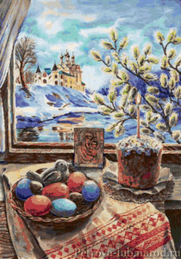 Пасхальная - вера, праздник, пасха, верба, натюрморт, икона - предпросмотр