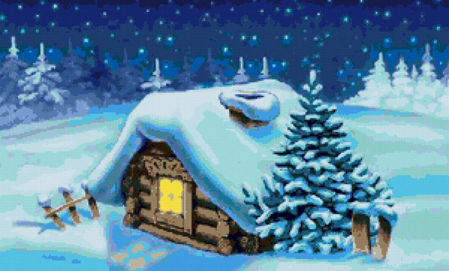 Зимняя сказка - лес, зимняя сказка, природа, домики, деревья, зима, снег - предпросмотр