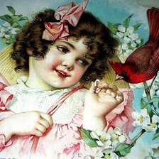 Схема вышивки «девочка и птичка»