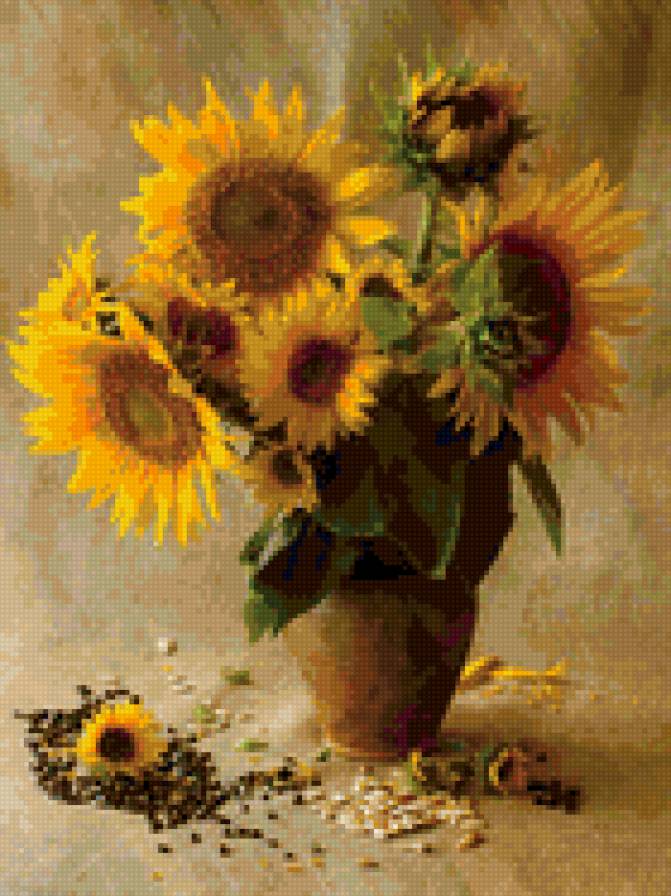 подсолнухи. - подсолнухи, натютморт, цветы - предпросмотр