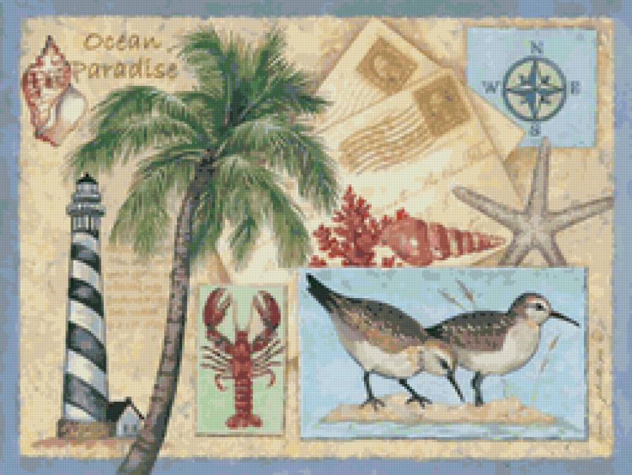 Маяк - пейзаж, птицы, живопись, маяк - предпросмотр