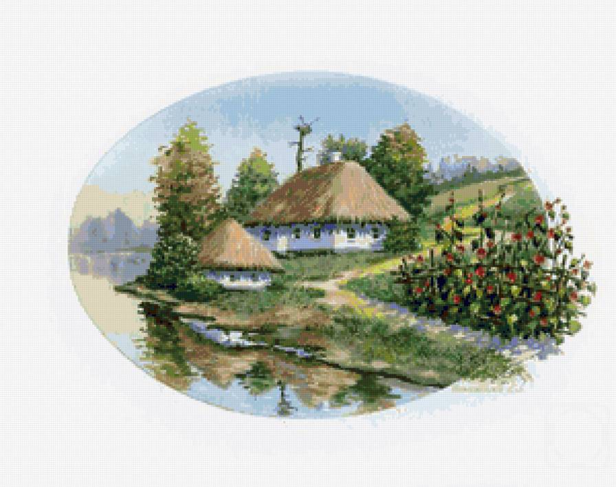 Серия "Пейзаж. Лето" - пейзаж, река, цветы, лето, домик - предпросмотр