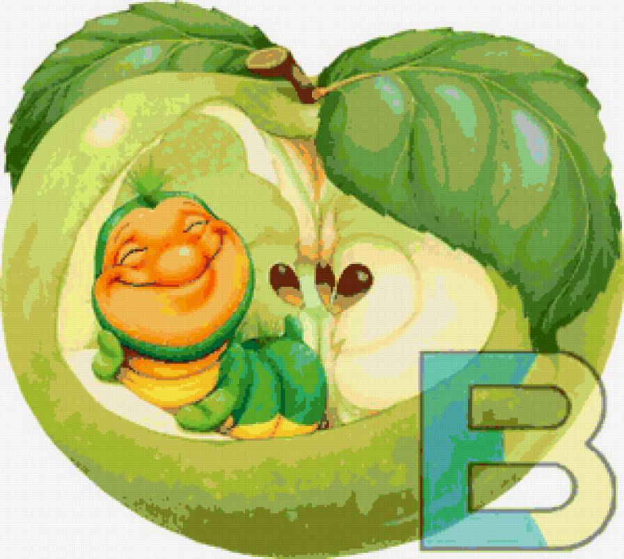 Весёлый червячок (сюжет для подушки) - яблоко, подушка, детская картина, подушки, червяк - предпросмотр