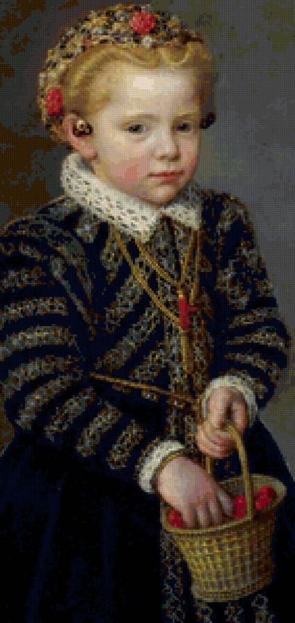 A Little Girl with a Basket of Cherries - живопись, картина, портрет, девушка - предпросмотр