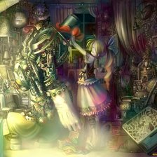 Схема вышивки «девочка и робот»