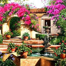 Цветы у фонтана