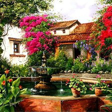 Цветы у фонтана