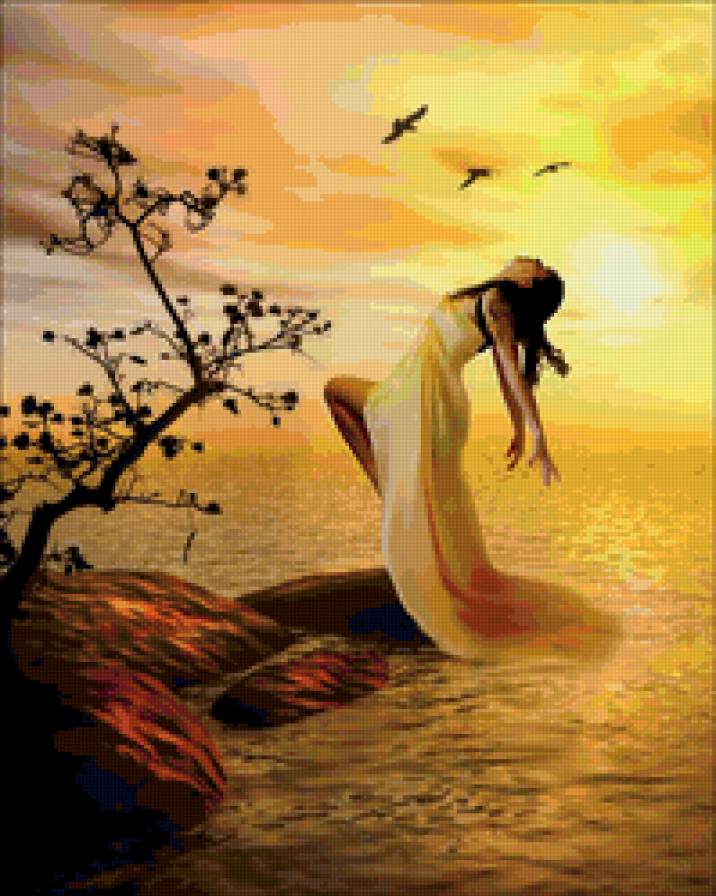 у моря - море, девушка, закат, вода - предпросмотр