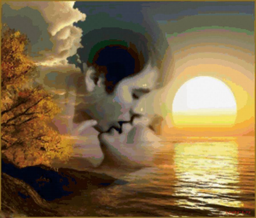 Поцелуй на закате - поцелуй, двое, романтика, пара - предпросмотр