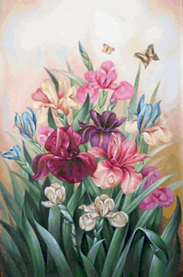 ирисы-фэнтези центр.ч. - триптих, цветы - предпросмотр