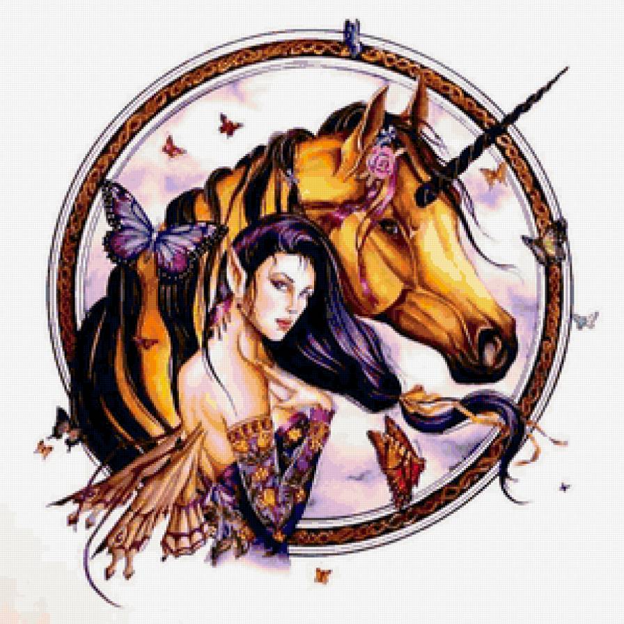 Фея - единорог, фэнтези, природа, миф, лошади, девушка, фея - предпросмотр