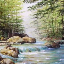 Схема вышивки «Пейзаж, водопад»