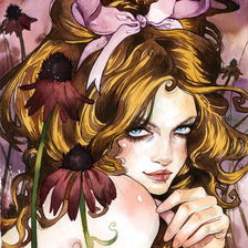 Схема вышивки «дама цвет»