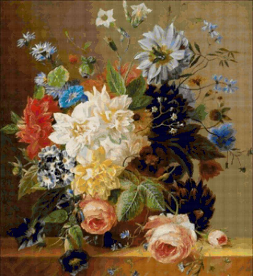 Букет - гвоздики, букет, вьюнки, розы, незабудки - предпросмотр