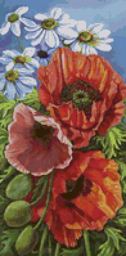 триптих маки 1 - цветы, маки, ромашки - предпросмотр