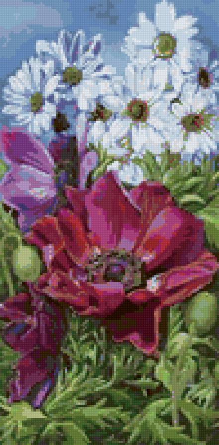 триптих маки 2 - цветы, маки, ромашки - предпросмотр