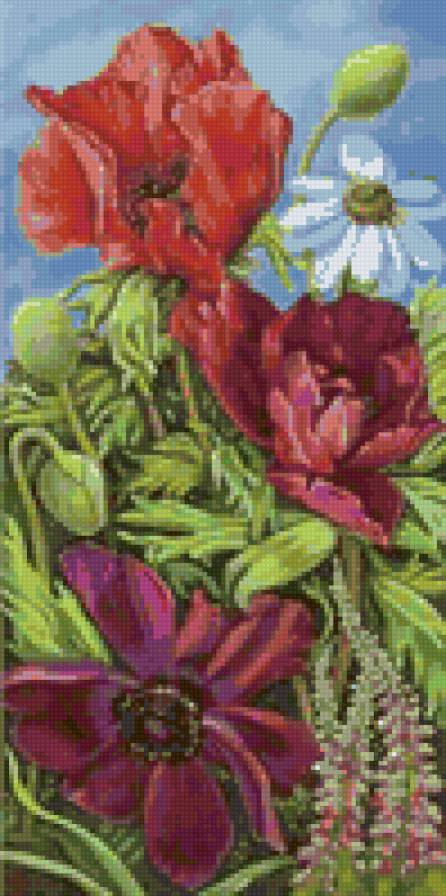 триптих маки 3 - маки, цветы, ромашки - предпросмотр