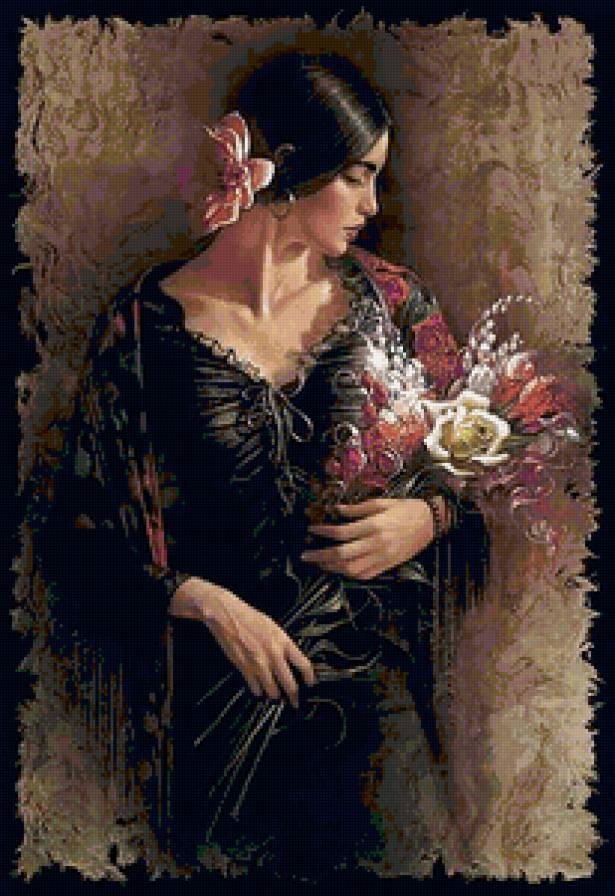 Красота женщины - картина, цветы, живопись, женщина, девушка, красота женщины - предпросмотр