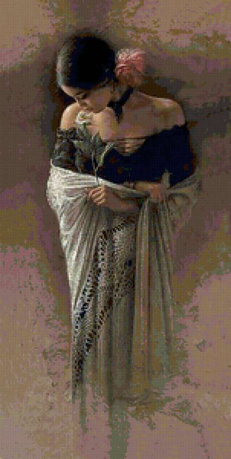 Красота женщины - картина, девушка, цветы, живопись, красота женщины, женщина - предпросмотр