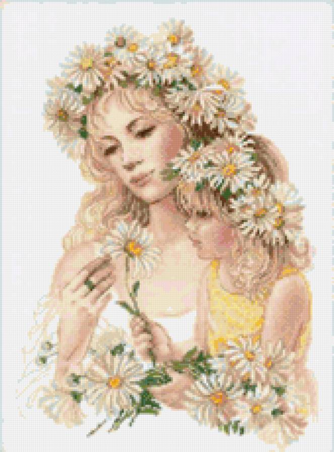 Нежность - девочка, женщина, цветы, ромашки, мать и дитя - предпросмотр