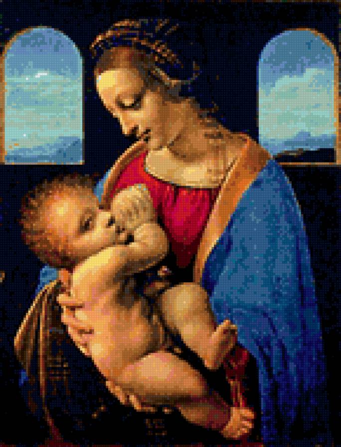 Мадонна Литта - вышивка крестом, мадонна, леонардо да винчи - предпросмотр