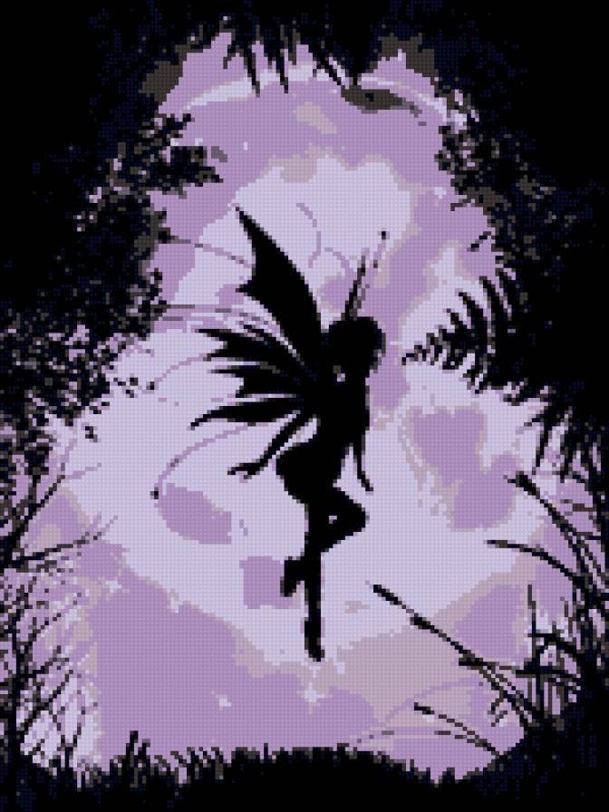 Феечка - фэнтези, фея, ночь, монохром - предпросмотр