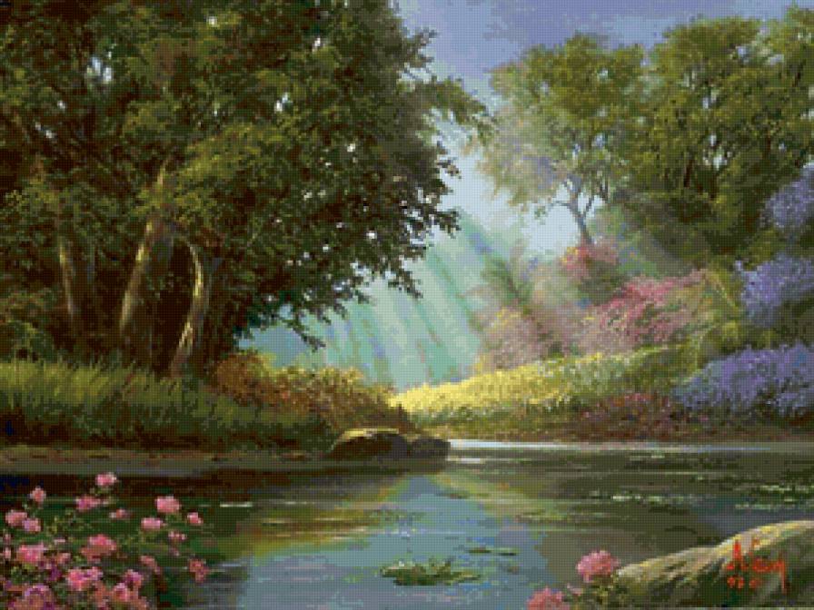 №128379 - природа, лес, пейзаж, озеро - предпросмотр